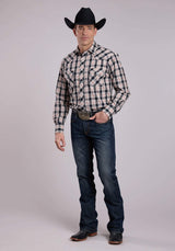 Roper Mens Long Sleeve Snap Black White Tan Plaid Western Shirt - Roper - Flyclothing LLC
