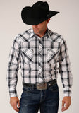 Roper Mens Long Sleeve Snap White  Black  Grey Plaid Western Shirt - Roper