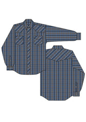 Roper Mens Long Sleeve Snap Blue White Butterscotch Small Scale Western Shirt - Roper