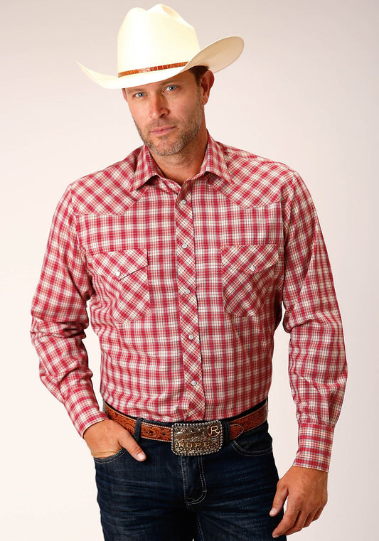 Roper Mens Long Sleeve Snap Red And Multi Colored Small Scale Western Shirt - Roper