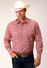 Roper Mens Long Sleeve Snap Red And Multi Colored Small Scale Western Shirt - Roper
