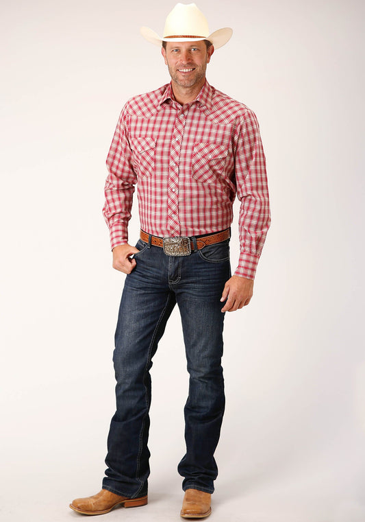 Roper Mens Long Sleeve Snap Red And Multi Colored Small Scale Western Shirt - Roper