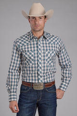 Roper Mens Turquoise Plaid Long Sleeve Snap Western Shirt