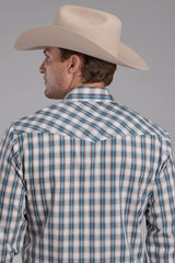 Roper Mens Turquoise Plaid Long Sleeve Snap Western Shirt