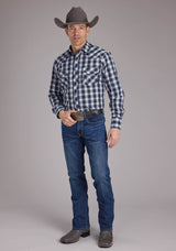 Roper Mens Black Plaid Long Sleeve Snap Western Shirt