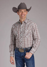 Roper Mens White Red And Gray Plaid Long Sleeve Snap Western Shirt - Roper - Flyclothing LLC
