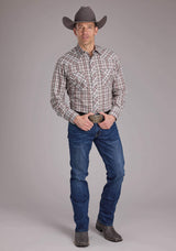 Roper Mens White Red And Gray Plaid Long Sleeve Snap Western Shirt - Roper - Flyclothing LLC