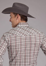 Roper Mens White Red And Gray Plaid Long Sleeve Snap Western Shirt - Roper - Flyclothing LLC