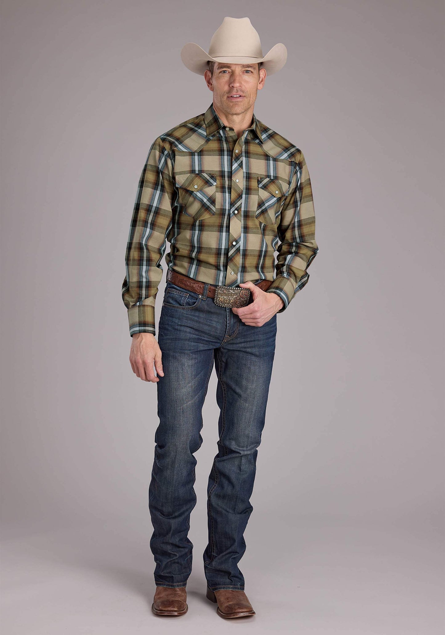 Roper Mens Tan Plaid Long Sleeve Snap Western Shirt - Roper - Flyclothing LLC