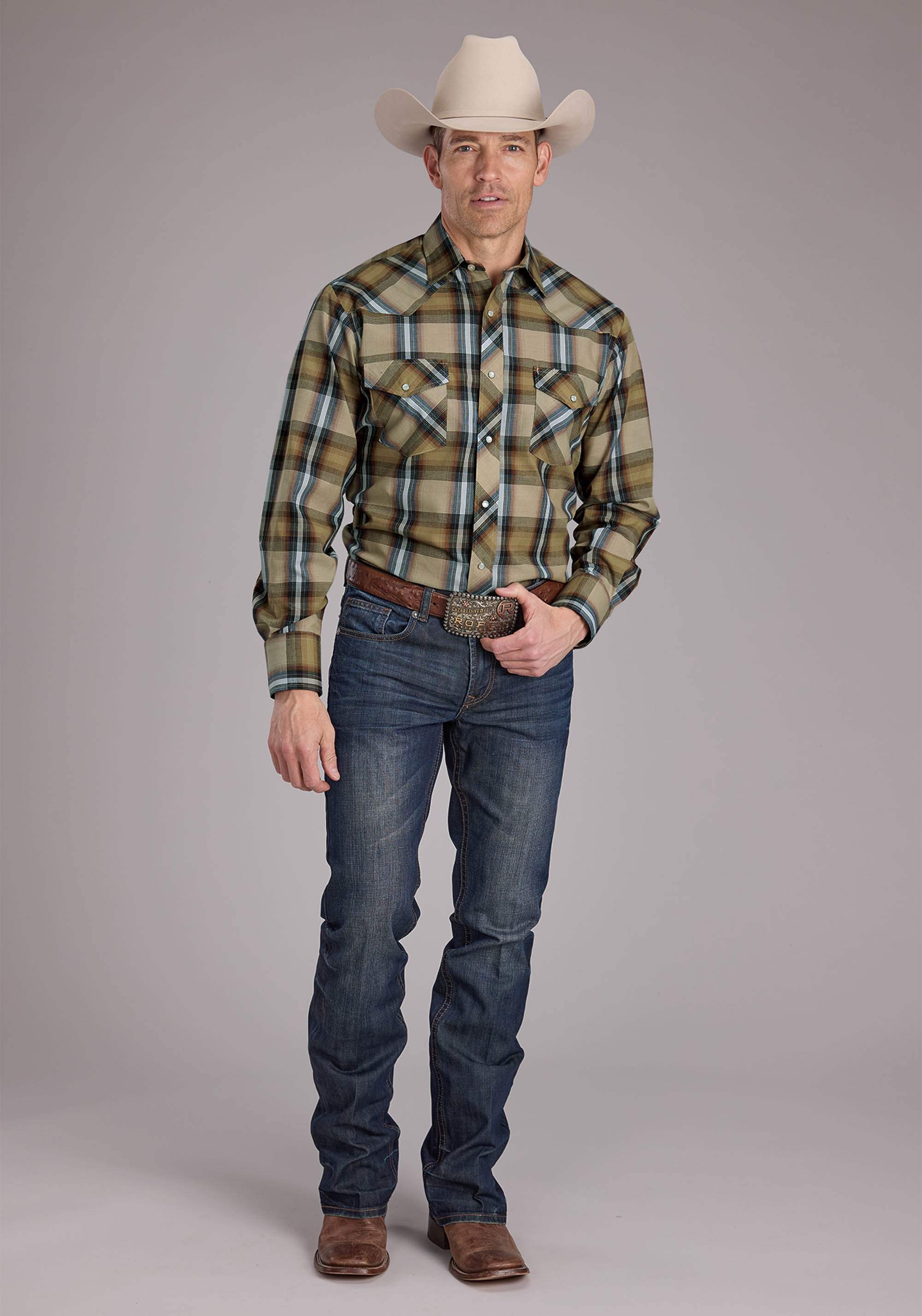 Roper Mens Tan Plaid Long Sleeve Snap Western Shirt - Roper - Flyclothing LLC