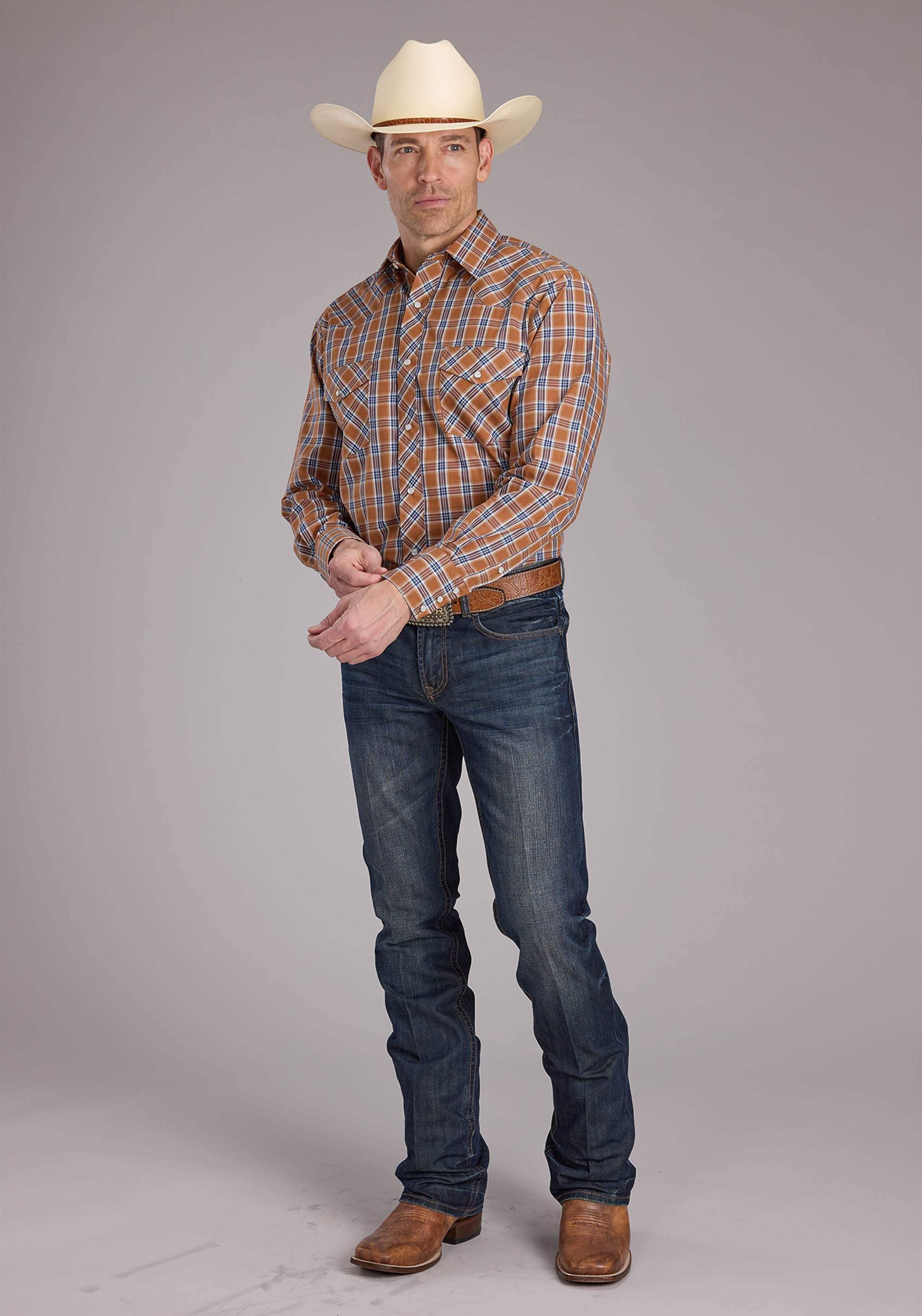 Roper Mens Rust Plaid Long Sleeve Snap Western Shirt - Roper - Flyclothing LLC