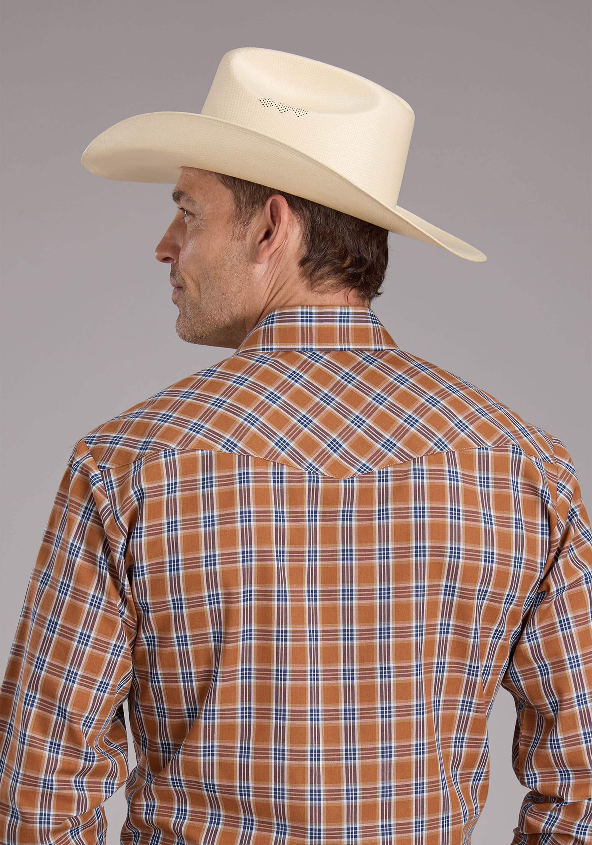 Roper Mens Rust Plaid Long Sleeve Snap Western Shirt - Roper - Flyclothing LLC