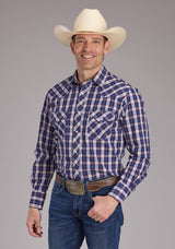 Roper Mens Blue Multi Plaid Long Sleeve Snap Western Shirt