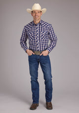 Roper Mens Blue Multi Plaid Long Sleeve Snap Western Shirt