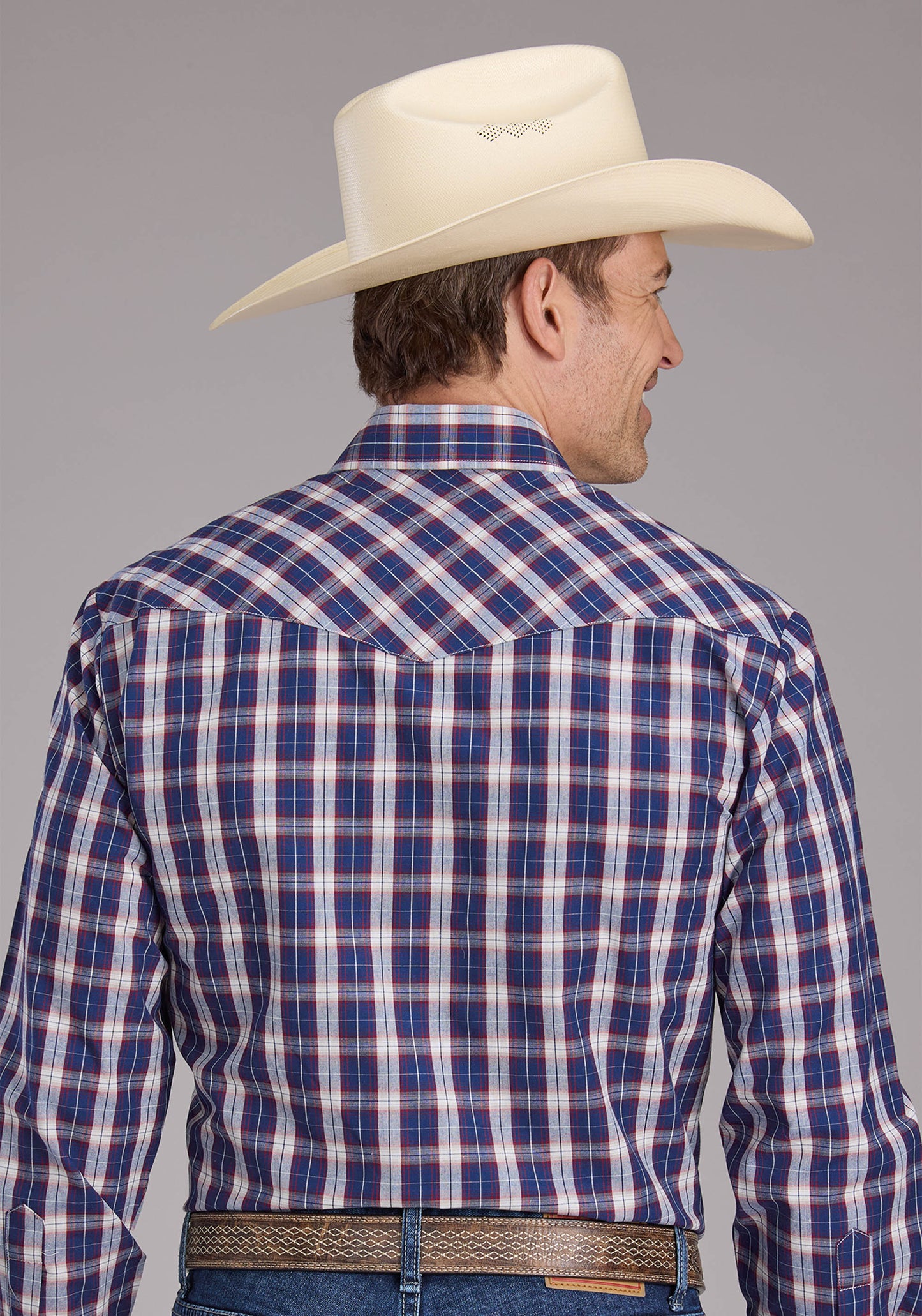 Roper Mens Blue Multi Plaid Long Sleeve Snap Western Shirt