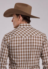 Mens Roper Brown Plaid Long Sleeve Snap Shirt