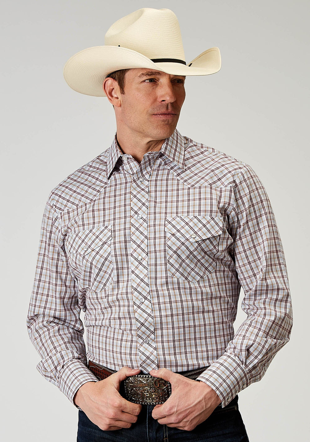 Roper Mens Long Sleeve Snap Vintage Plaid Western Shirt - Roper
