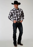 Roper Mens Long Sleeve Snap Black And White Plaid Western Shirt - Roper