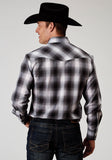 Roper Mens Long Sleeve Snap Black And White Plaid Western Shirt - Roper