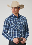 Roper Mens Long Sleeve Snap Midnight Plaid Western Shirt - Roper
