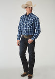 Roper Mens Long Sleeve Snap Midnight Plaid Western Shirt - Roper