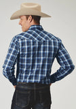 Roper Mens Long Sleeve Snap Midnight Plaid Western Shirt - Roper