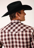 Roper Mens Long Sleeve Snap Wine Black Cream Plaid Western Shirt - Roper