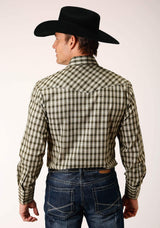Roper Mens Long Sleeve Snap Olive Black Cream Plaid Western Shirt - Roper - Flyclothing LLC