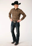 Roper Mens Long Sleeve Snap Multi Brown Plaid Western Shirt - Roper