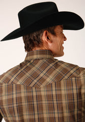 Roper Mens Long Sleeve Snap Multi Brown Plaid Western Shirt - Roper