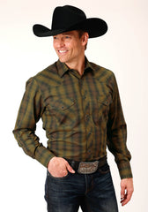 Roper Mens Long Sleeve Snap Black Gold Plaid Western Shirt - Roper
