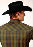 Roper Mens Long Sleeve Snap Black Gold Plaid Western Shirt - Roper