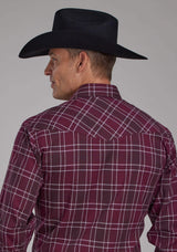 Roper Mens Wine, Black And White Plaid Long Sleeve Snap Western Shirt - Roper - Flyclothing LLC