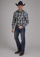 Roper Mens Gray, Black And White Plaid Long Sleeve Snap Western Shirt - Roper - Flyclothing LLC