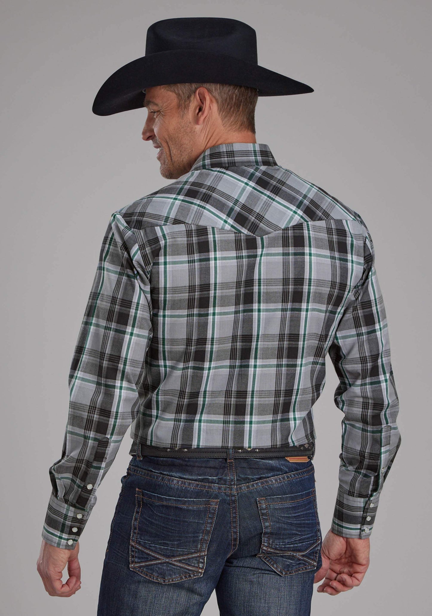 Roper Mens Gray, Black And White Plaid Long Sleeve Snap Western Shirt - Roper - Flyclothing LLC