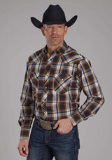 Roper Mens Caramel, Navy, And Teal Plaid Long Sleeve Snap Western Shirt - Roper - Flyclothing LLC