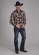 Roper Mens Caramel, Navy, And Teal Plaid Long Sleeve Snap Western Shirt - Roper - Flyclothing LLC