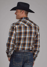 Roper Mens Caramel, Navy, And Teal Plaid Long Sleeve Snap Western Shirt - Roper - Flyclothing LLC