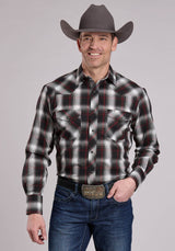 Roper Mens Long Sleeve Snap Black White Red Plaid Western Shirt