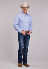 Mens Roper Blue Stripe Long Sleeve Snap Shirt
