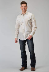 Roper Mens Long Sleeve Snap Neutral Stripe Western Shirt - Roper - Flyclothing LLC