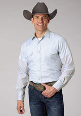 Roper Mens Light Blue Charcoal Wh Stripe Long Sleeve Snap Western Shirt - Roper - Flyclothing LLC