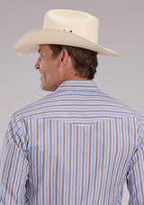 Roper Mens Brown Blue Stripe Long Sleeve Snap Western Shirt