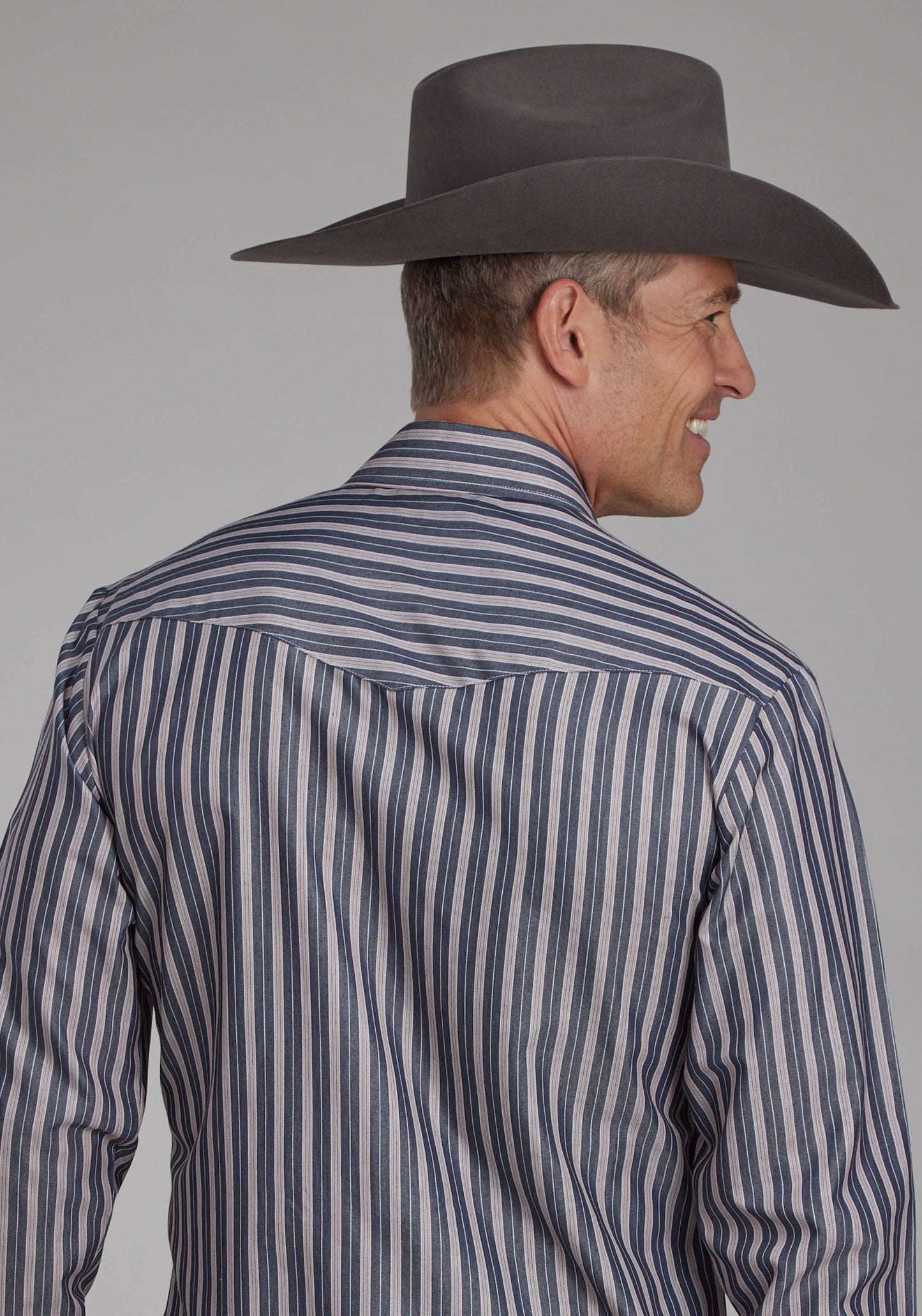 Roper Mens Dark Charcoal Gray And Tan Stripe Long Sleeve Snap Western Shirt