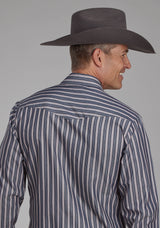 Roper Mens Dark Charcoal Gray And Tan Stripe Long Sleeve Snap Western Shirt