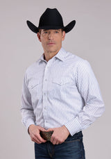 Roper Mens Long Sleeve Snap White  Black Stripe Western Shirt
