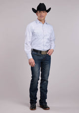 Roper Mens Long Sleeve Snap White  Black Stripe Western Shirt