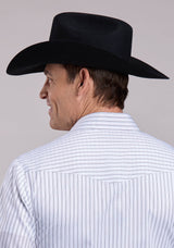 Roper Mens Long Sleeve Snap White  Black Stripe Western Shirt