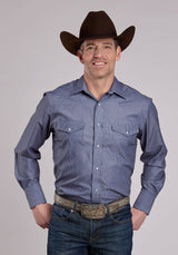 Roper Mens Long Sleeve Snap Thin Blue Stripe Western Shirt