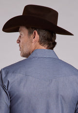 Roper Mens Long Sleeve Snap Thin Blue Stripe Western Shirt